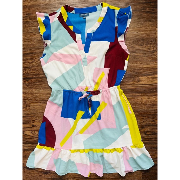 Modcloth Dresses & Skirts - ModCloth Womens Abstract Geometric Print Ruffle Mini Dress Multi-Color Size L
